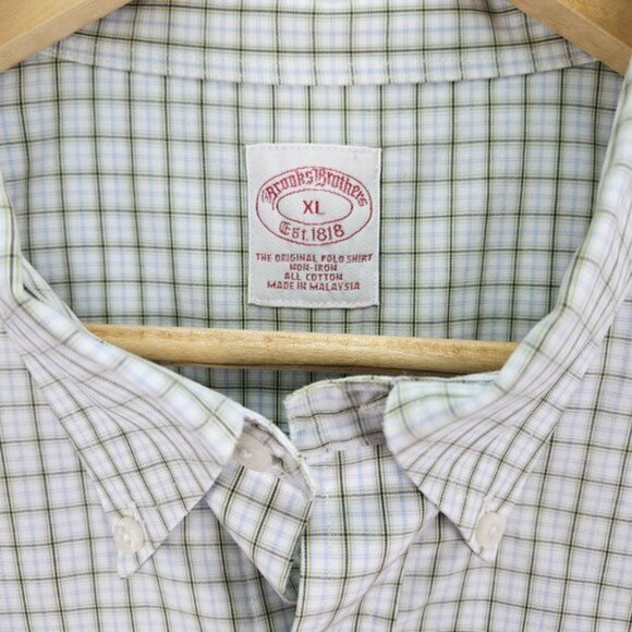 Brooks Brothers Non-Iron Plaid Dress Shirt Mens Size XL Long Sleeve White/Green - Picture 6 of 10